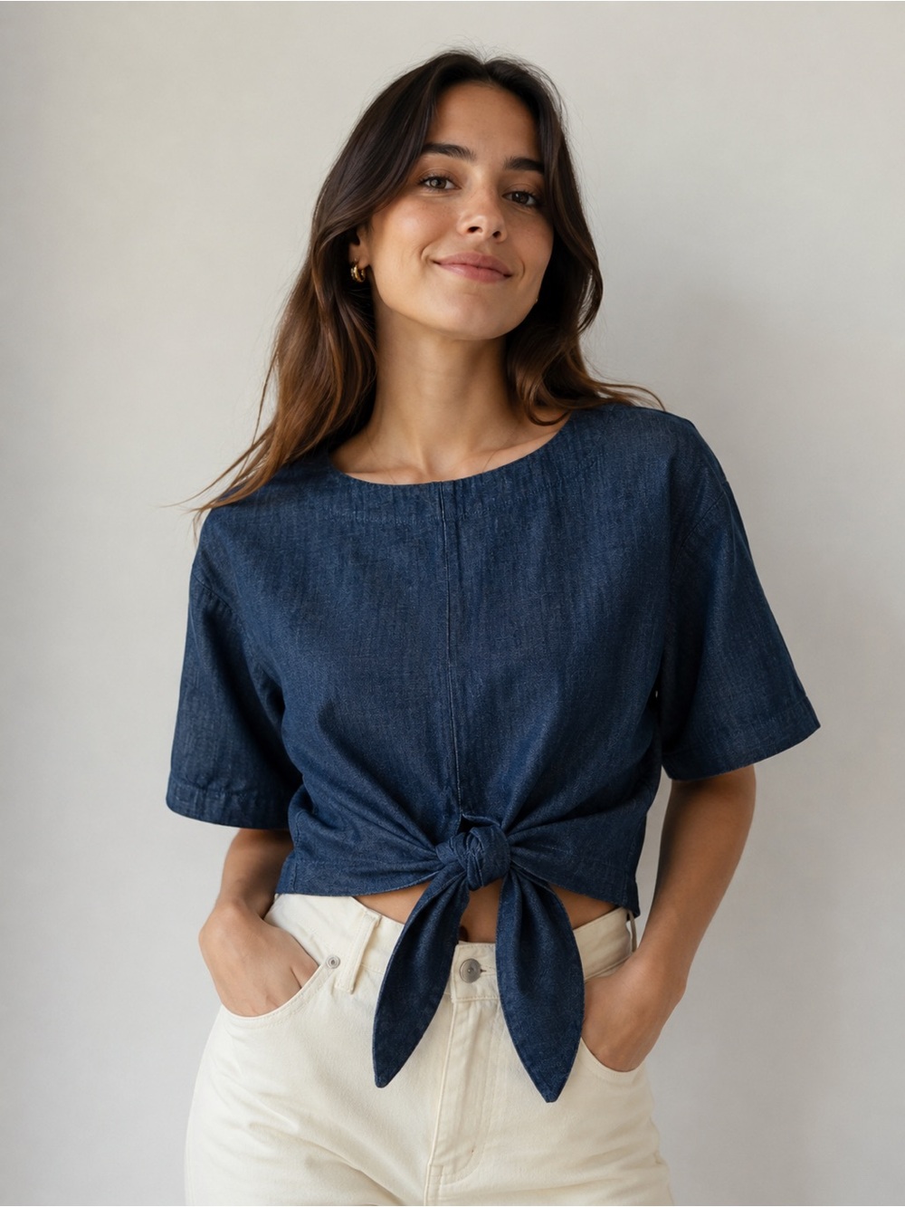 Banana Republic Dark Denim Tie-Front Crop Top